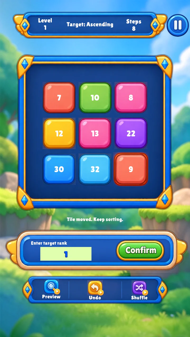 Rank Shift level 1 with an ascending target and eight available steps